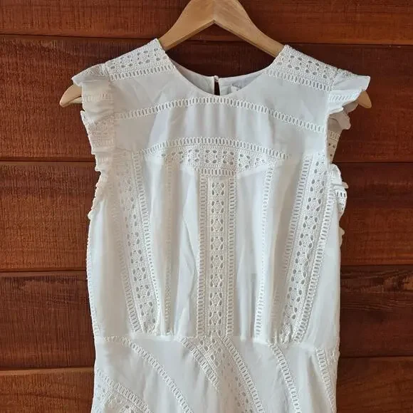 NWT Lenon Womens White Embroidered Eyelet Midi Dress M Asymmetrical Cottagecore - Picture 3 of 12